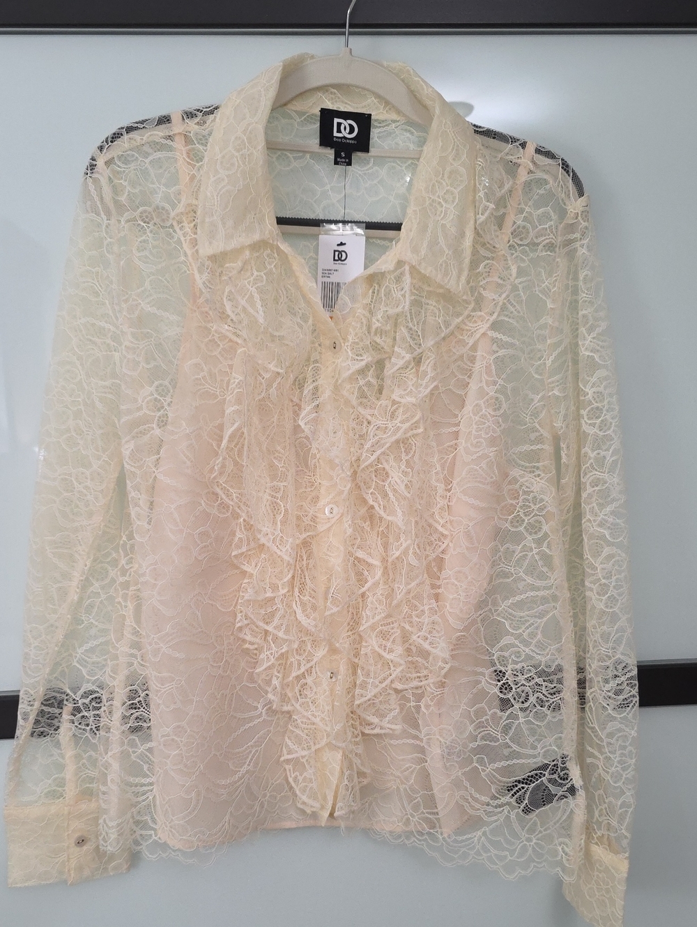 Dee Ocleppo Lace Ruffle Sheer Blouse - Cream